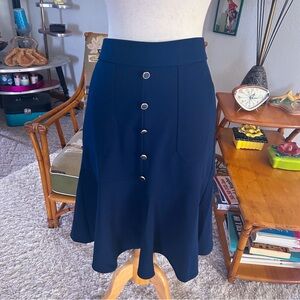 Elegant Navy Button-Front Skirt